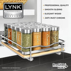 LYNK PROFESSIONAL® Élite™ Pull Out Spice Rack Organizer for Inside Kitchen Cabinets - 8-3/8 inch Wide - Slide Out Drawer – Wood/Chrome Sliding Spice Organization for cabinet - Spice Racks - 1 Tier
