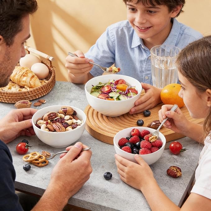 AntoKueh White 4.5in Small Ceramic Bowls 12 OZ, Cereal Bowls Set of 12 for Dessert, Rice, Family dressfamily gatherings, hosting dinner parties