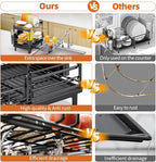 Urackify Dish Drying Rack - Extendable Dish Drainer, Large Dish Rack for Kitchen Counter, Rustproof Dish Strainer with Utensil Holder and Cups Holder, 2 Tier Black