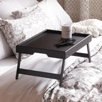 Fibogollo 4 Pack Bamboo Bed Tray Table with Folding Legs,Breakfast Trays,Serving Tray,Laptop Trays for Working,Food Snack Tray for Bed and Sofa(Black)