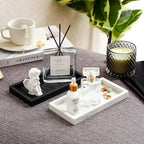 Small Bathroom Vanity Silicone Tray for Counter, Rectangle Dish Soap and Sponge Holder for Kitchen Sink, Perfume Organizer for Dresser, Marble Black