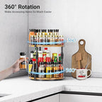 Lazy-Susan-Organizer-Spice-Rack, 2-Tier Rotating Spice Organizer For Kitchen-Cabinet-Countertop-Pantry, Turntable Seasoning Holder Storage Shelf With Adjustable Height