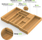 Bamboo Kitchen Drawer Organizer, Expandable Silverware Organizer with Removable Knife Block, 6-8 Slots- Utensil Holder & Cutlery Tray Drawer Dividers, 2.36" Deep for Extra Capacity, Natural