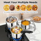P&P CHEF Tri-Ply Stainless Steel Cookware Set of 3 with Removable Handle, 9-Pieces Pots and Pans Set, Induction 2Qt Saucepan, 3Qt Small Pot & 4Qt Cooking Pot, Oven & RV Safe to 500℉, Dishwasher Safe