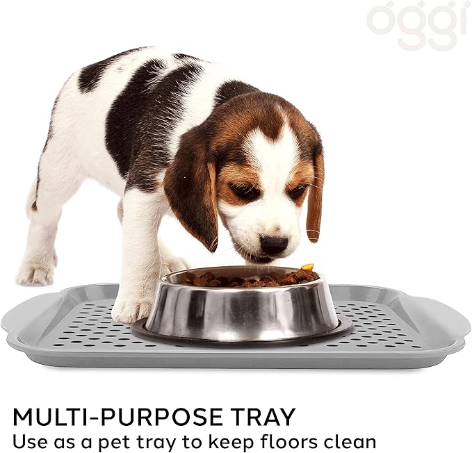 OGGI Anti Slip Serving Tray with Handles- Gray Rectangle Tray - Ideal Tray for Eating, Breakfast Tray, Food Tray, Appetizer Tray, Serving (Pack of 3), 5504.10