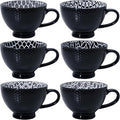 LEHAHA Coffee Mugs Set of 6, 14 Ounces footed Ceramic Mugs, Porcelain Black Coffee cups with handle for men women for Coffee, Tea, Cappuccino, Cocoa, Cereal, Black