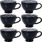 LEHAHA Coffee Mugs Set of 6, 14 Ounces footed Ceramic Mugs, Porcelain Black Coffee cups with handle for men women for Coffee, Tea, Cappuccino, Cocoa, Cereal, Black
