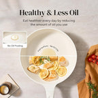 Redchef Ceramic Frying Pan with Glass Lid, Nonstick Deep Saute Pan for All Stovetops, Healthy Cooking Pan, Ergonomic Handle, Fast Even Heating, Splatter Prevention, Oven Safe, Beige (5.2Qt, 12")