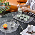 Lyellfe 4 Pack Clear Serving Tray, 15 x 10 Inch Deep Serving Platter, Spill Proof Decorative Coffee Table Perfume Tray for Bathroom, Dining Table, Vanity Cabinet