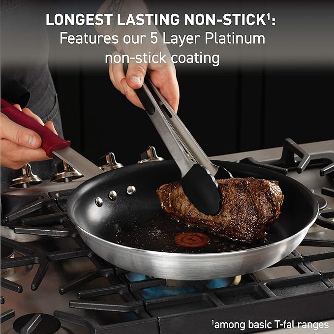 T-Fal Professional VX3 Brushed Nonstick Fry Pan with Stainless Steel Handle 10 Inch, Oven Broiler Safe 400F, Cookware, Pots and Pans, Frying Pan, Restaurant Grade, Certified by the NSF and CBA, Black