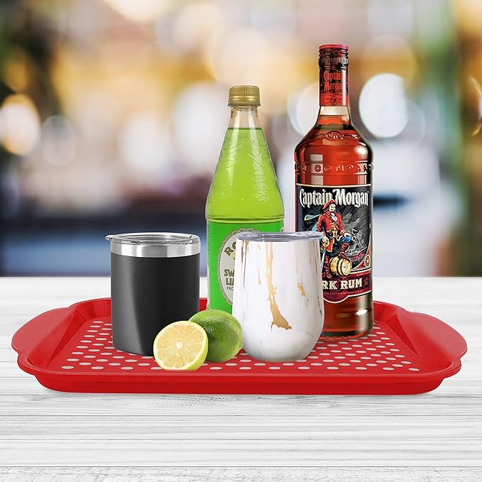 Oggi Anti Slip Serving Tray with Handles- Red Rectangle Tray - Ideal for Eating, Breakfast, Food, Appetizers, Serving, 5504.2, 17.5x11.5''