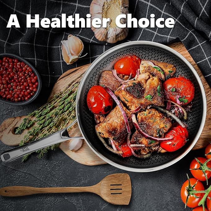 Non Stick Frying Pans 12 inch, Hybrid Frying Skillets Nonstick,non stick Stainless Steel Braiser Pans, Dishwasher and Oven-Safe Chef Pan, Induction Compatible Cooking Pan, PFOA Free