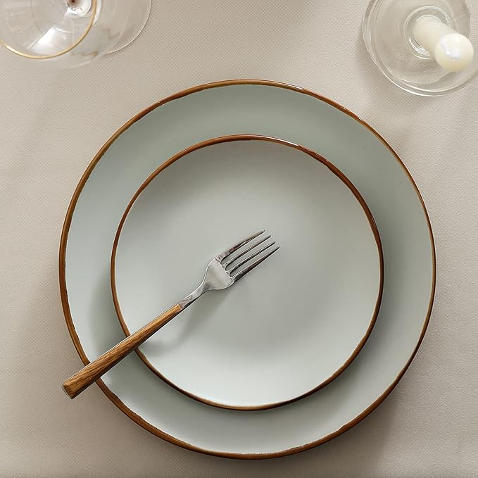 Stone Lain Brasa Stoneware 16 Piece Modern Dinnerware Set, Plates and Bowls, Service for 4, Light Green, Microwave & Dishwasher Safe