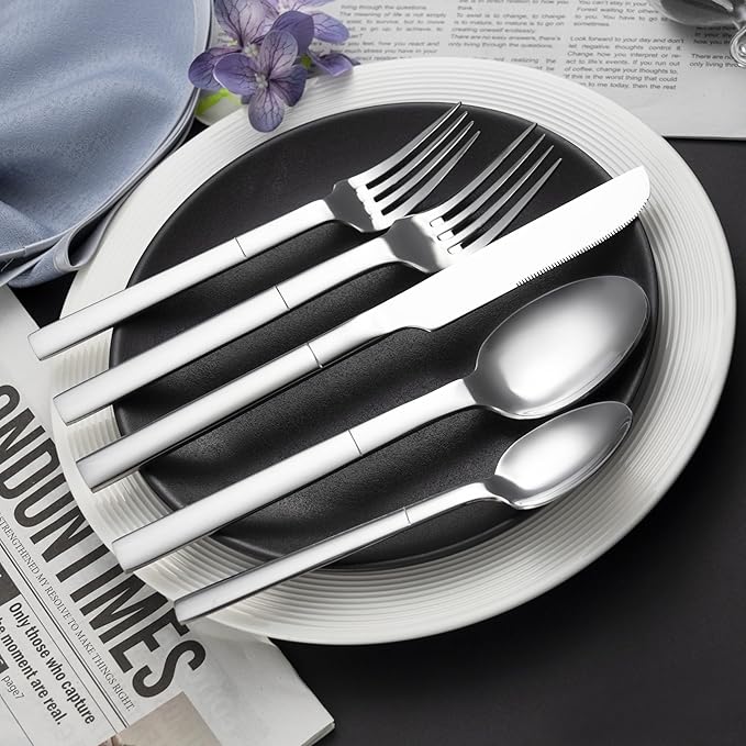 20Pcs Heavy Duty Silverware Set for 4, Scentlate Premium Stainless Steel Flatware with Unique Handle, Mirror Polished Modern Cutlery Utensils, Rust-Proof Dishwasher Safe Forks Spoons Knives