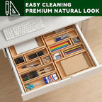 Bamboo Drawer Organizer 7 Pcs for Kitchen Multi-purpose Storage Dividers for Kitchen, Office, Jewelry, Cosmetics, Wooden Drawer Dividers for Drawer Organizer Desk Organizer Gift for Women Gifts Idea