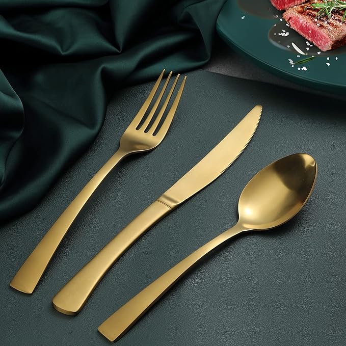 Bestdin 20-Piece Matte Gold Silverware Set, Premium Stainless Steel Flatware Set for 4, Spoons and Forks Set Includes Knife/Fork/Spoon, Nice Gifts for Thanksgiving&Chirstmas.