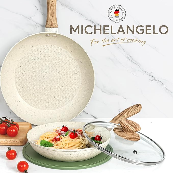 MICHELANGELO Frying Pan with Lid, 10 Inch Frying Pan with Nonstick Granite Coatings, Nonstick Frying Pans, Healthy & Non-Toxic Skillet, Granite Frying Pans 10 Inch, Induction Compatible