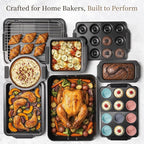 Kikcoin 25 PCS Stackable Baking Pans Set, Non-stick Bakeware Sets with Silicone Handles, 450°F Oven Safe Cookie Sheets for Baking, Easy Release Heavy-duty Baking Sheets Non Stick, Black