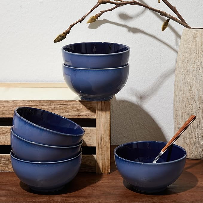 Pokini 5.5" Cereal Bowls & Dessert Bowls Set of 6-22 Oz Small Bowls for Kitchen-Ceramic Bowl for Cereal, Soup, Oatmeal, Salad, Ramen, Noodle, Rice, Yogurt-Dishwasher & Microwave Safe, Light Blue