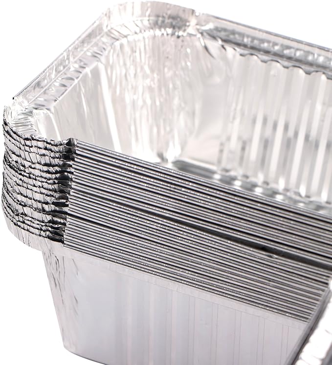 Webake Large Aluminum Foil Tin Pans 9 x 5 inch Disposable Aluminum Foil Take-out Containers 3 Lb Foil Bread Pan Loaf Pans Baking Pans For Cake Toast - Pack of 30 with Lids