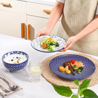 Selamica Ceramic Plates and Bowls Sets,12 Pieces Dinnerware Sets for 4,Scratch Resistant Dish Set,Dishwasher & Microwave Safe, Vintage Blue