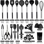Silicone Cooking Utensils Set, 28 Pcs Kitchen Utensils Set 446°F Heat Resistant Spatula Set, Food Grade Silicone and Stainless Steel Handle Kitchen Gadgets for Nonstick Cookware BPA Free