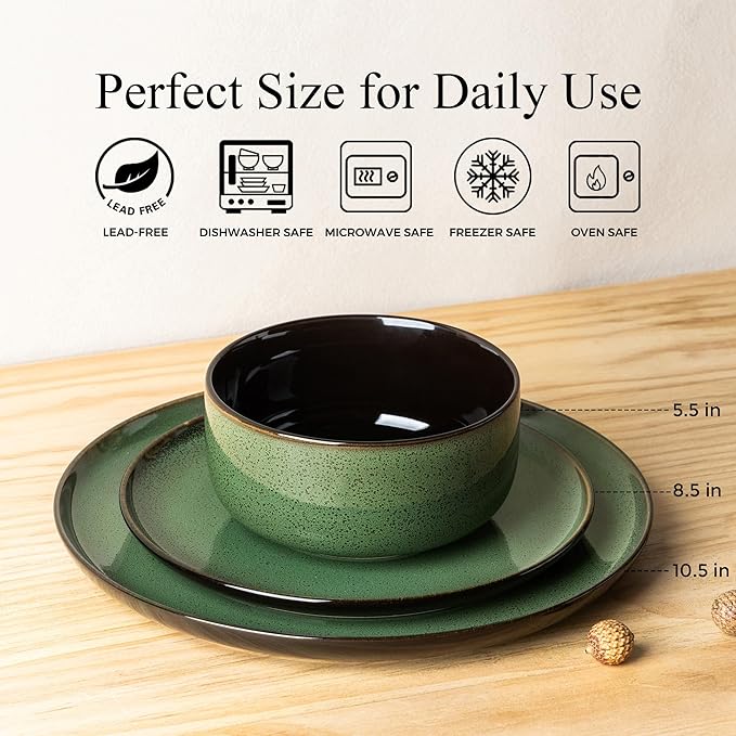 LERATIO Ceramic Dinnerware Sets for 4,Porcelain Plates and Bowls Sets,Handmade Reactive Glaze Dishes Set,Oven&Dishwasher & Microwave Safe,Service for 4