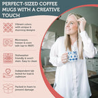 Annovero Small Coffee Cups - 11.7 Oz Capacity - Porcelain Kitchen Mugs for Tea, Latte, Cappuccino, or Hot Cocoa - Set of 6