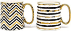 KooK Coffee Mugs, Coffee Mug Set, Black and Gold Cups, Porcelain, Tea Cups with Handles, Geometric Design with Metallic Gold Accents, 14.8 oz, Black and Gold, Set of 2