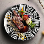 Black and White Striped Ceramic Plates Set of 6-10 Inch Zebra Pattern Dinner Plates Set, Minimalist Porcelain Dish Set, Microwave, Oven & Dishwasher Safe