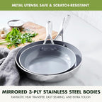 GreenPan Valencia Pro Tri-Ply Stainless Steel 8” & 10” Frying Pan Skillet Set, PFAS-Free Ceramic Nonstick Coating, Induction Ready Cookware, All Cooktops, Eggs & Omelets, Dishwasher & Oven Safe 600F
