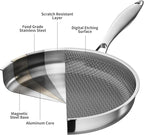 LOLYKITCH 7 QT & 12 Inch Ceramic Nonstick Pan Set – Tri-Ply Stainless Steel Large Sauté Pan with Lid & Frying Pan – Removable Handle for Easy Storage, PFOA-Free, Induction & Oven Safe