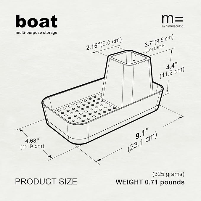 M= MINIMALSCULPT = Boat Multi-Purpose Storage, Sink Caddy, Utensil Holder, Desk Organizer, Toothbrush Holder, Make up Holder (White)