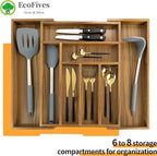 Luxury Acacia Kitchen Drawer Organizer - Silverware Organizer - Utensil Holder and Cutlery Tray with Grooved Drawer Dividers for Flatware and Kitchen Utensils (8 Slot), 17*12.4*2 inch