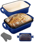 NutriChef 9x5" Enameled Cast Iron Loaf Pan with Lid, Enamel-Coated Baking Loaf Pan for Sourdough, Oven Safe, Nonstick Bread Pan with Silicon Gloves, Dishwasher Safe, Blue