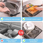 Seropy Roll Up Dish Drying Rack Over the Sink Drying Rack for Kitchen Counter, Rolling Dish Rack Over Sink Mat, Foldable Dish Drainer Stainless Steel Rack Kitchen Organization Gadgets 20.5"x11.8"