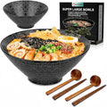 NJCHARMS Ceramic Ramen Bowl Set of 2, 60 oz Japanese Noodle Soup Bowls with Spoons and Chopsticks for Ramen Soup Pho Udon Asian Noodles, Large Noodle Bowls