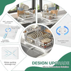 2 Tier Dish Drying Rack,Stainless Steel Dish Rack For Storing Knife Fork Pots&Pans,Dish Drying Rack With Drain Tray For Kitchen Countertops/Sinks,Silver Tiered Dish Rack With Retractable Drain Outlet