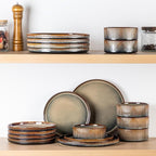 TheTerra Ceramic Dinnerware Sets for 6, 18 Pieces Porcelain Lightweight Speckled Plates and Bowls Sets, Scratch Resistant Dish Set, Oven & Microwave & Dishwasher Safe, Coca Mocha
