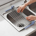 NEZUIBAN Dish Drying Rack with Roll Up and Over Sink for Kitchen,17.5"x11.8",Gray
