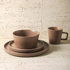 Stone Lain Celina Stoneware 16-Piece Modern Dinnerware Set, Plates and Bowls, Matte Brown, Service For 4, Microwave & Dishwasher Safe