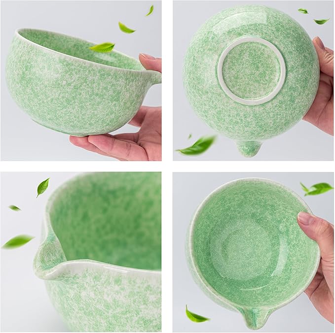 TEANAGOO Matcha Whisk Set,7 Pcs Matcha Set Green,Ceremony Matcha Kit,Matcha Tea Set for Making Latte,Ceramic Bowl(chawan) whith Spout and Whisk,Gift for Matcha Lovers