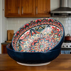 4 Pack Large Serving Bowls, 80 Oz Extra Large Salad Bowls Set of 4, Bohemian Decorative Bowls for Salad, Fruit, Pasta and Dinner, Serving Dishes Set for Party, Dishwasher & Microwave Safe, Mix-color