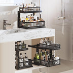 2 Pack Under Sink Organizer With Next-Gen Ball-Bearing Slides,2-Tier Precision Mesh Pull Out Cabinet Shelf Storage for Bathroom&Kitchen,Slide Out Drawers Height Adjustable,Rust-resistant