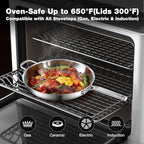Stainless Steel Pan,14 inch Frying Pan, Heavy Duty, Large Frying Pan, Fast & Even Heating, Up to 650°, Oven & Dishwasher Safe,Compatible with All Cooktops