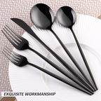 30-Pieces Utensil Set Flatware Set, Black Silverware Set for 6,Tableware Fine Dining Include Knives Forks and Spoons,Circular Fine Handle Cutlery Decorate Wedding Mirror Polished,Dishwasher