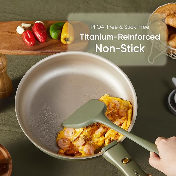 CAROTE 19Pcs Titanium Reinforced Nonstick Pots and Pans Set, Nonstick Cookware Set with Detachable Handle, Gold-Trimmed Cookware Sets, Removable Handles, Induction, Dishwasher Safe, Oven Safe, Green