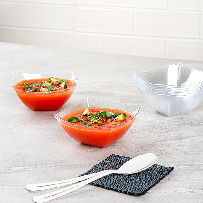 Restaurantware-Moderna 8 Ounce Fancy Plastic Bowls, 10 Square Disposable Salad Bowls - Durable, Heavy-duty, Clear Plastic Bowl, For Warm And Cold Foods