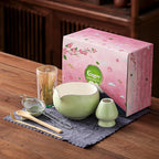 Clay&Fire Matcha Whisk Set, 9 pcs Ceramic Matcha Set, Gifts for Women,Matcha Bowl with Spout and Whisk, Matcha Kit for Matcha Lovers, Ideal Gift Christmas, Birthday, Anniversary (Cherry Bloom-Green)