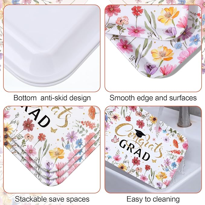 Vesici 3 Pcs Wildflower Graduation Serving Trays 13 x 10 Inch Floral Class of 2026 Congrats Grad Melamine Platters Reusable Rectangular Serving Dishes for Graduate Party Sharing Snacks Fruit Dessert